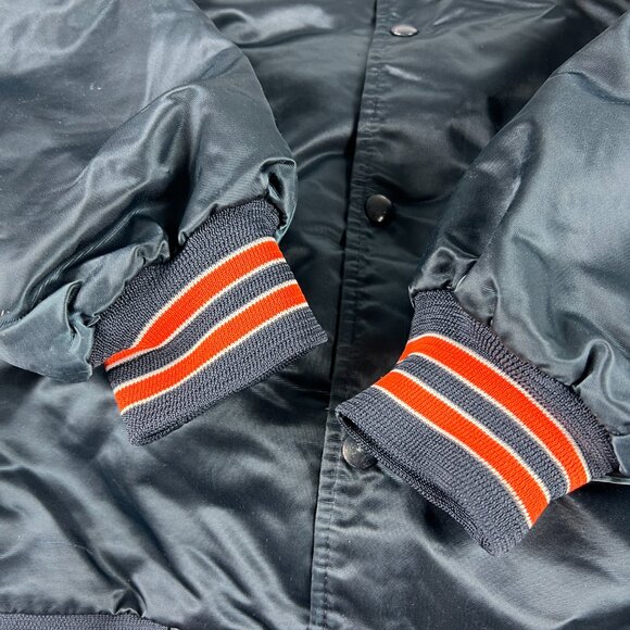 VTG 90 Chalk Line Chicago Bears Satin Jacket Extra Large Blue Snap Button Bomber - Picture 6 of 15